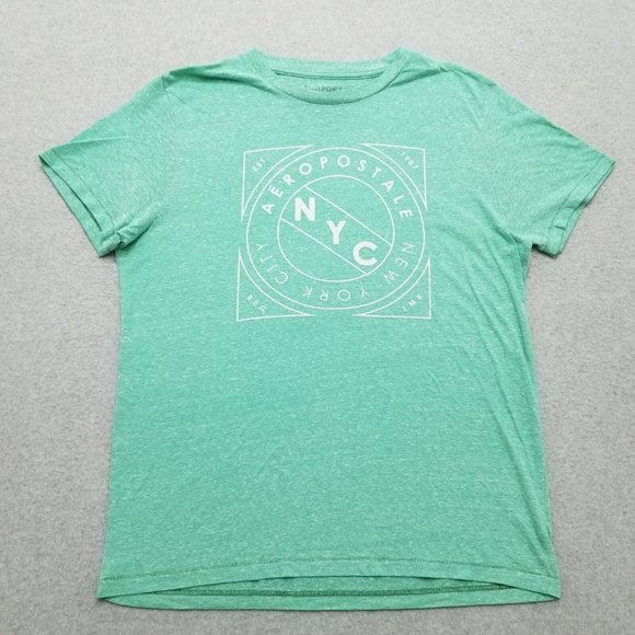 Aeropostale Shirt Mens Large Green Short Sleeve Crew Neck Spell Out Logo - Picture 1 of 9